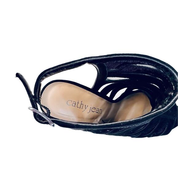 Cathy Jean Strappy Black Heel Stiletto Shoe Velvety See-through Open Toe sz 6 - Picture 7 of 11